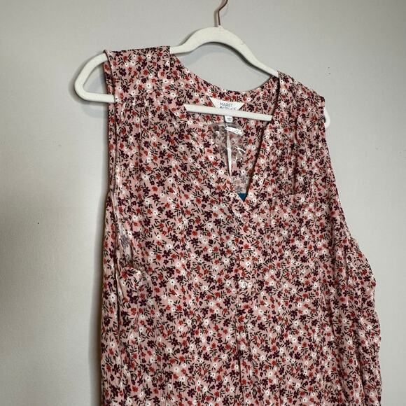 Market & Spruce Sleeveless Floral Pink Split Neck Rayon Blouse Top Size 2X NWT - Picture 3 of 7